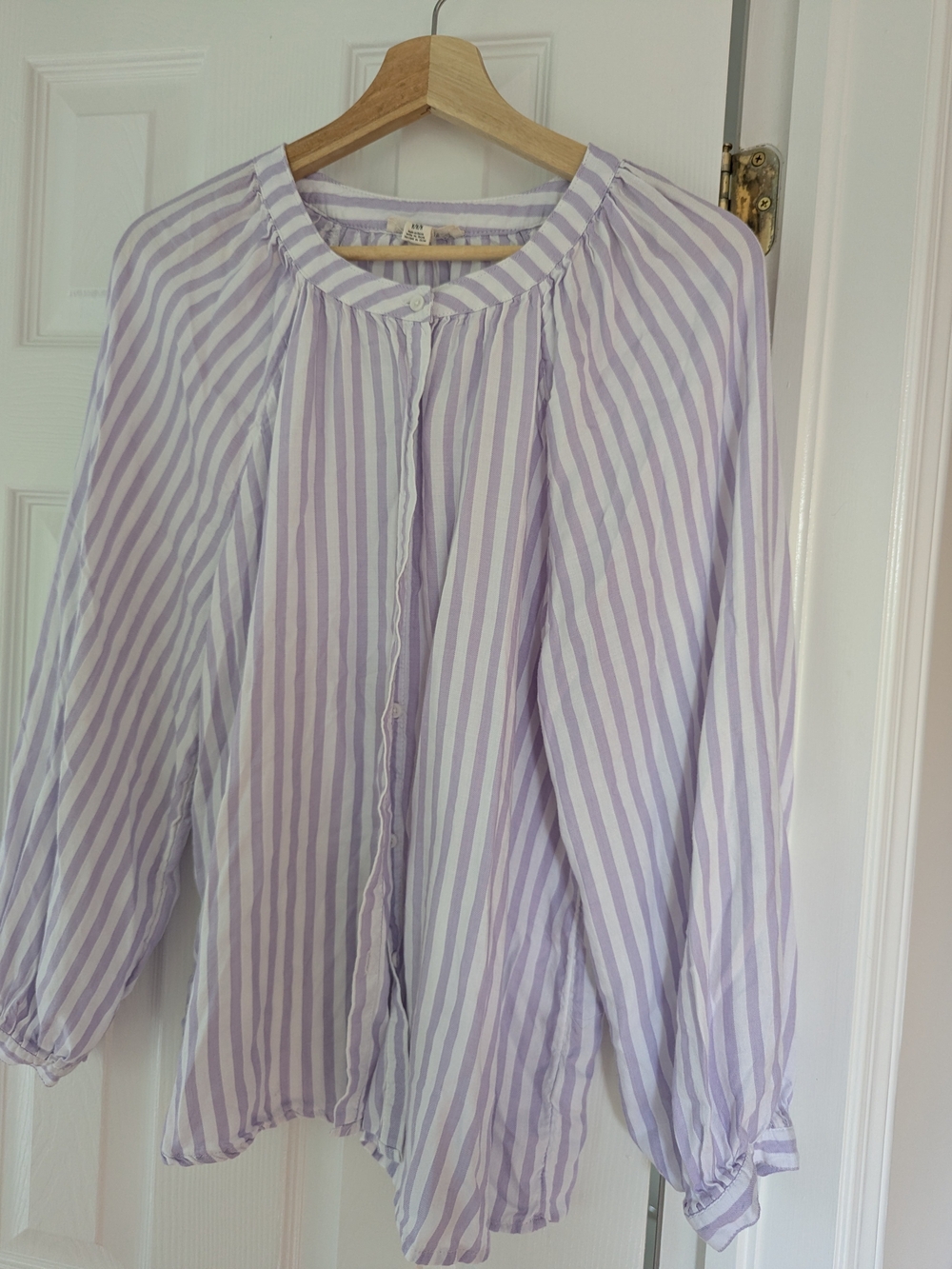 beachlunchlounge Lavender and White Striped Button-Front Blouse